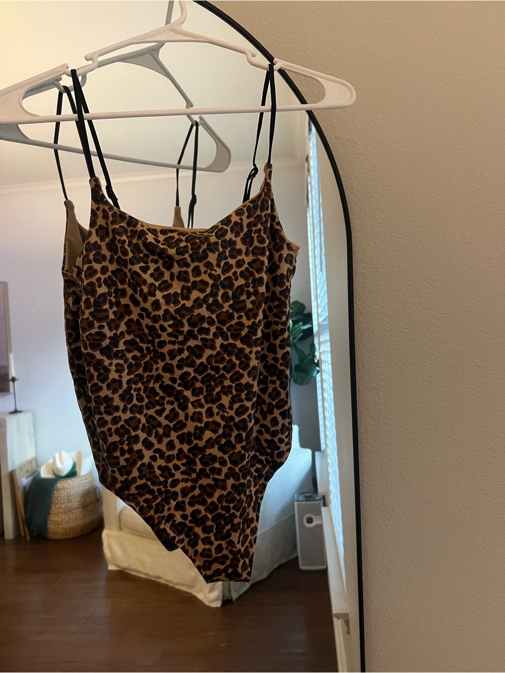 Anthropologie Leopard Print Spaghetti Strap Bodysuit in Brown and Black